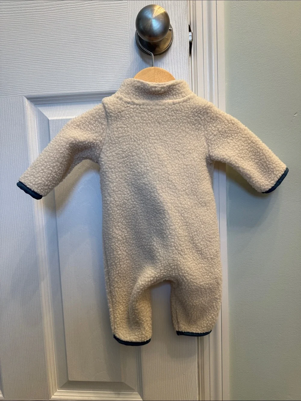 Carter's Cream Sherpa One-Piece with Navy Trim